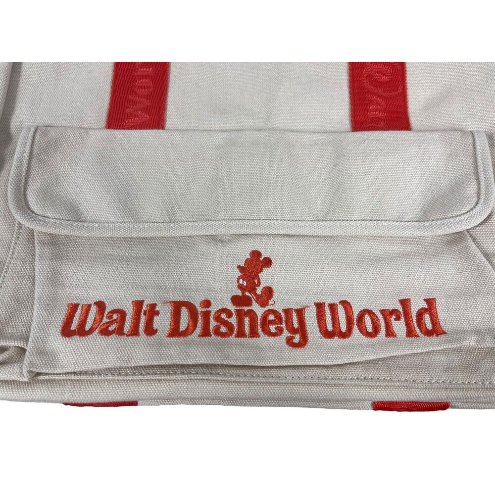 Walt Disney World Tan Canvas Beach Travel Vacation Tote Bag With Orange Straps - Picture 3 of 14
